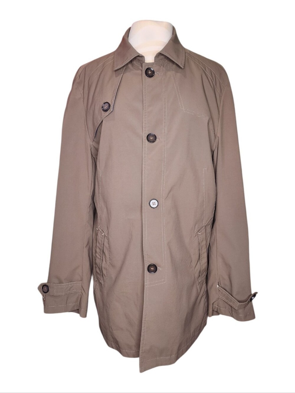 Siqi Long Brown Utility Jacket | Plaid Lined Button Coat Sz M